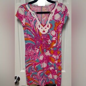 Lilly Pulitzer Brewster Dress Pink and Blue V-Neck Dress